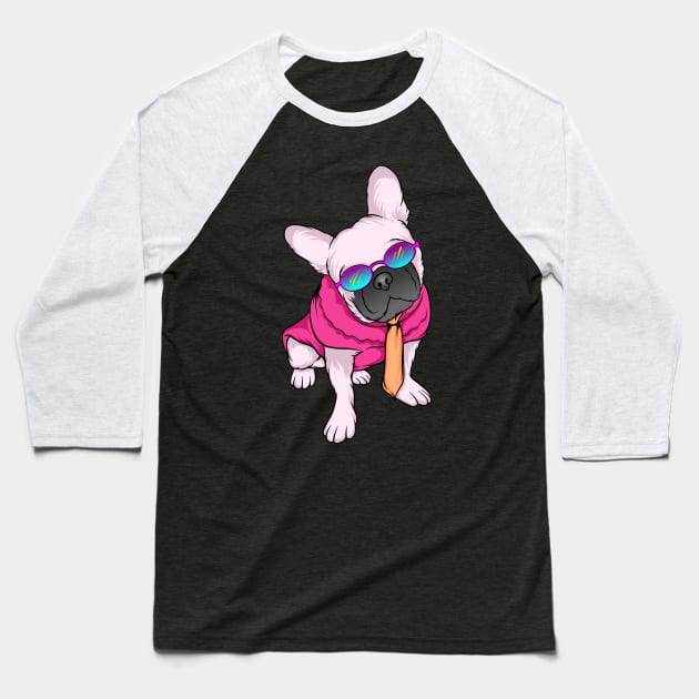 Retro Frenchie 90s Style French Bulldog wearing Sunglasses French Bulldog Lover gift Baseball T-Shirt by BadDesignCo